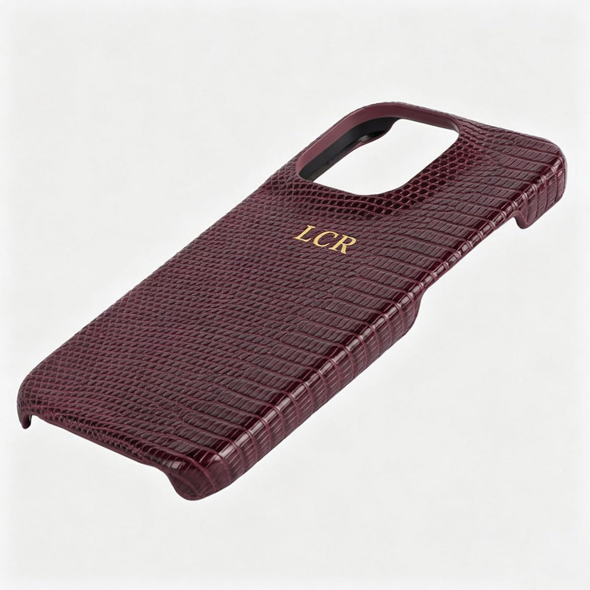Personalise Gold Silver Initial Letters Leather Case for iPhone 14 15 16 17 Pro max 13 17 Pro Xs Max 12 11 XR 14 15 16 Plus 17air Luxury Lizard Skin Texture PU Cover (Burgundy)