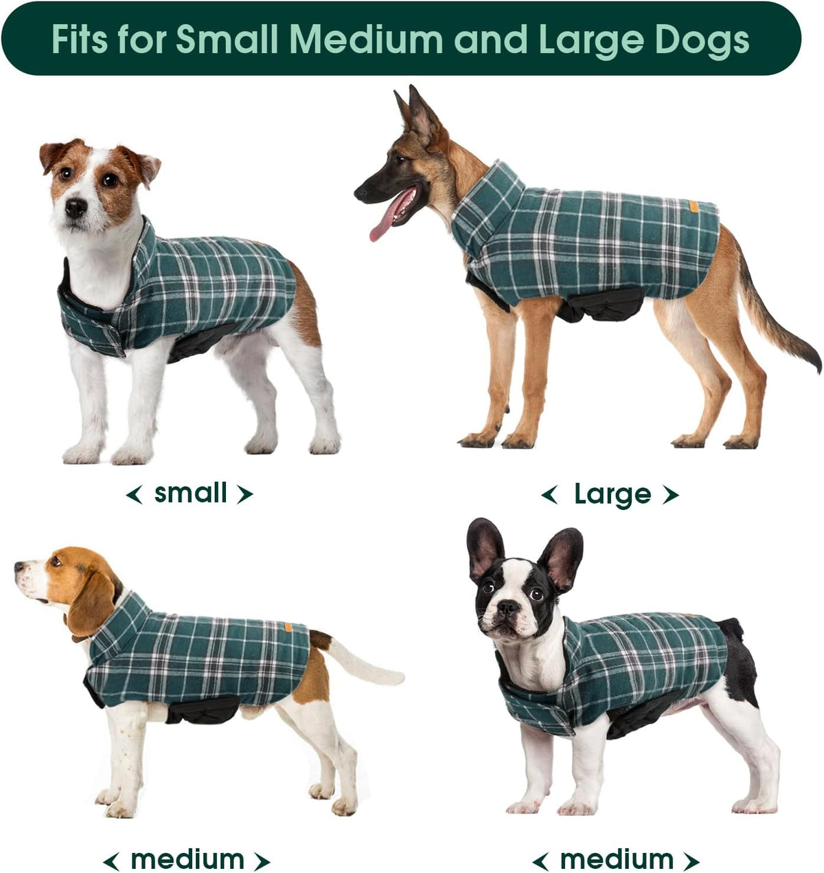 Kuoser Waterproof Dog Coat, Warm Reversible Dog Jacket with Leash Hole