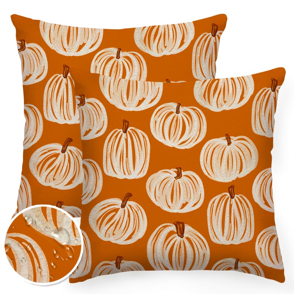 Fall Outdoor Pillow Covers 18x18,Plaid Pumpkin Maple Leaf Decoration