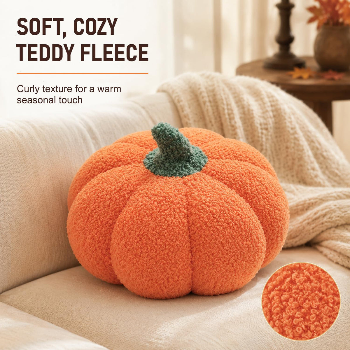 13" Cute Pumpkin Throw Pillow for Fall Decor/Halloween, 1 Pack