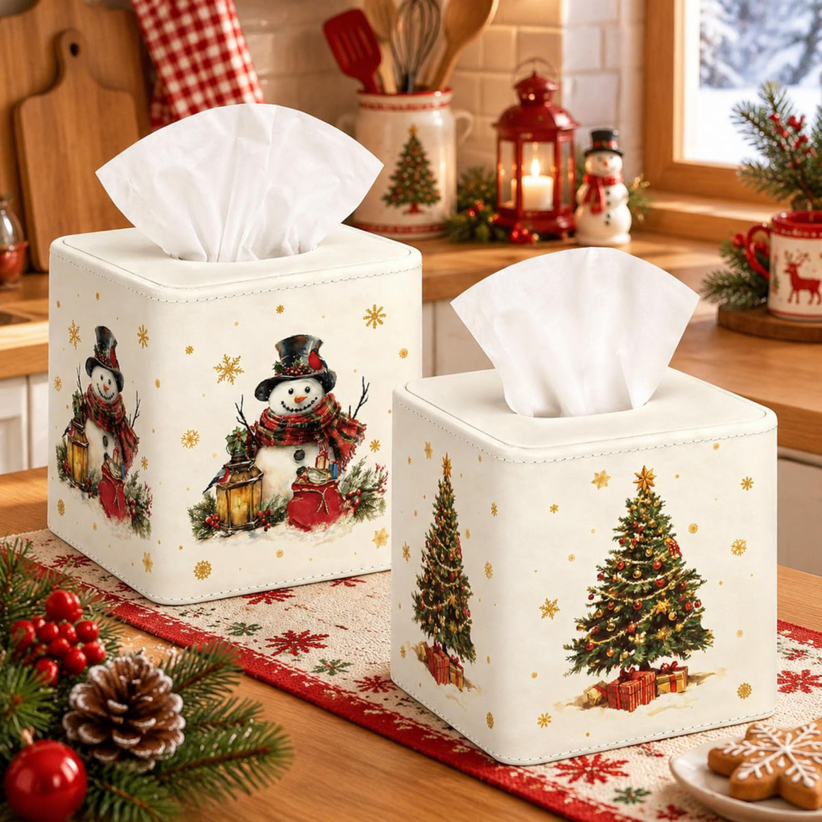 Thyle 2 Pcs Fall Tissue Box Cover Square, Pumpkin PU Leather Tissue Holder