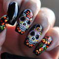 48Pcs Halloween Press on Nails Ghost Stick on Fingernails Monster Short Square False Nails Glossy Black Spider Web Acrylic Fake Nail Skull Gel Glue on Nail for Coquette Women Girls