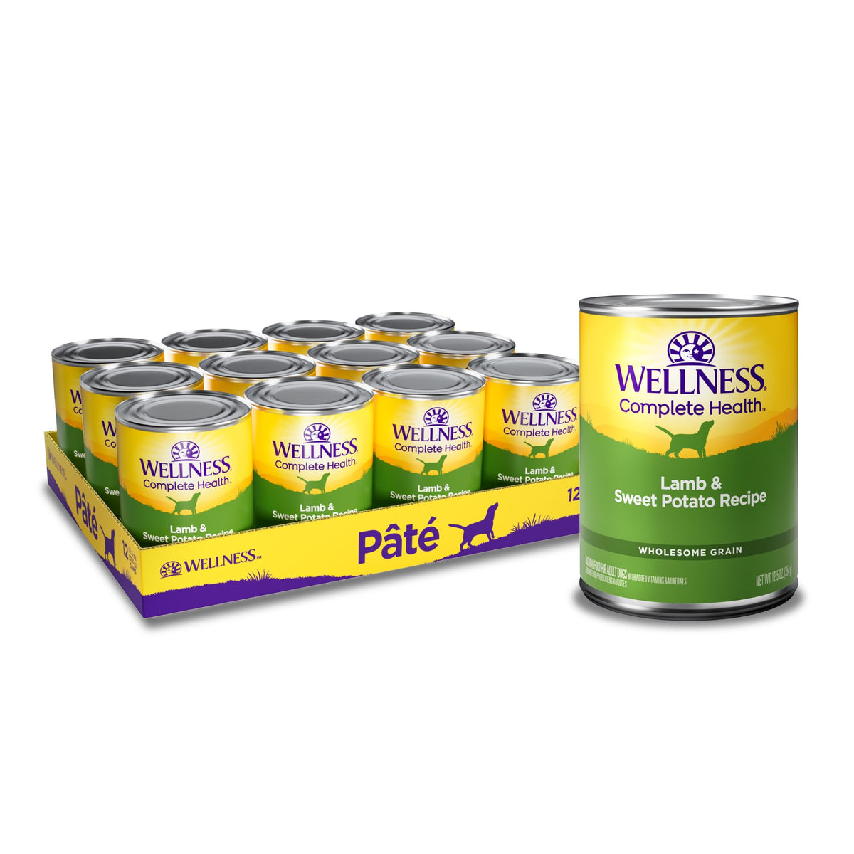 Wellness Complete Health Pate Variety Pack Adult Canned Wet Dog Food, Wholesome Grains, Natural, 12.5 oz, Pack of 6 Cans