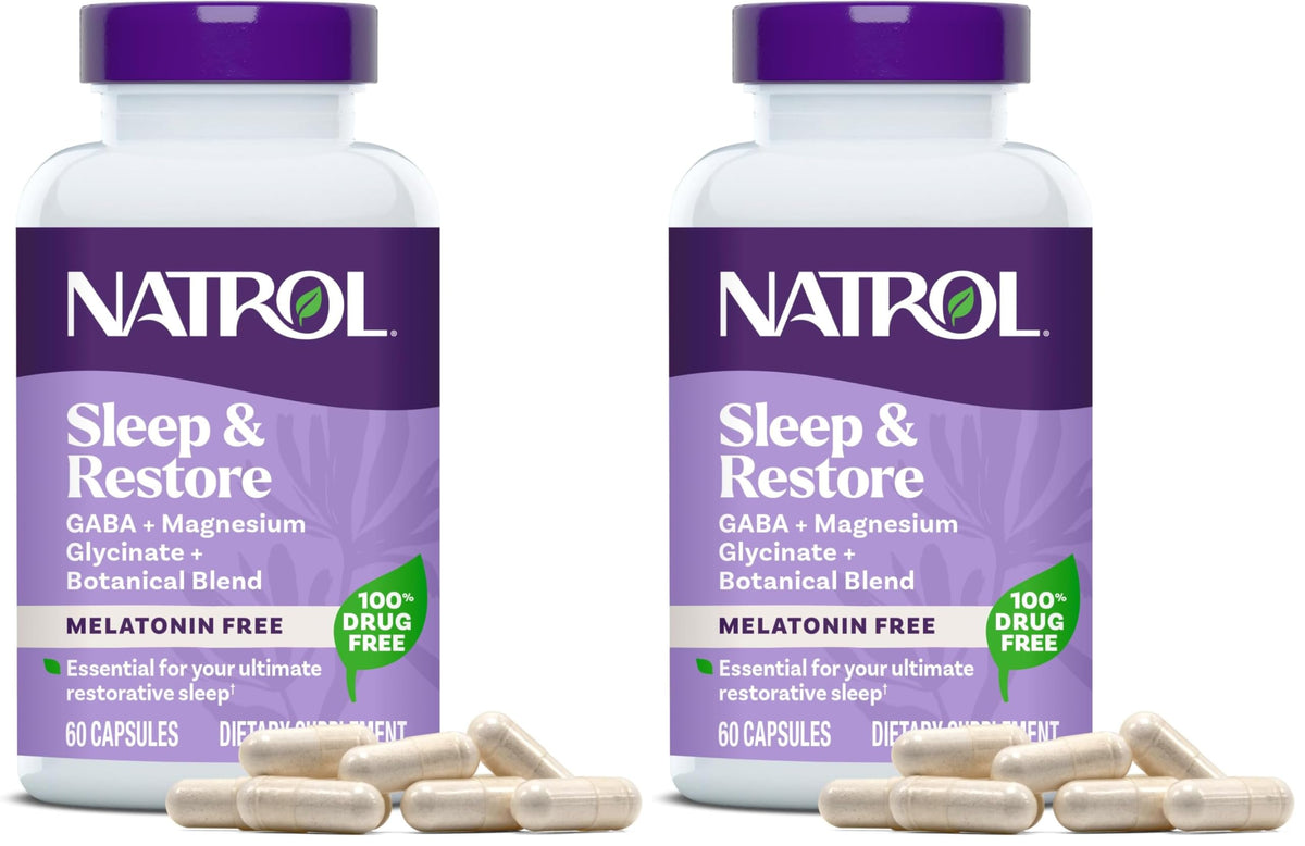 Natrol Sleep & Restore Magnesium Glycinate Blend Gummies, Cherry, 60 Count | Melatonin-Free, Nightitme Sleep-Aid for Adults, Calm Magnesium Glycinate with GABA, Botanical Blend, 100% Drug-Free