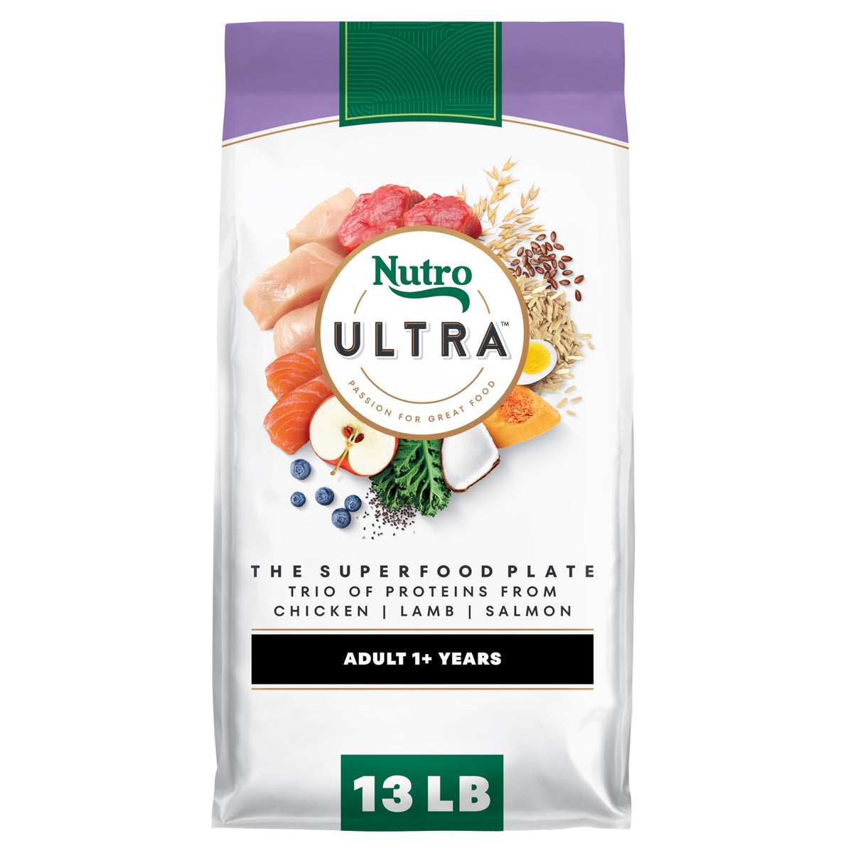 Nutro Ultra Dry Dog Food for Adult Dogs with a Trio of Proteins from Chicken, Lamb and Salmon, 30 lb. Bag