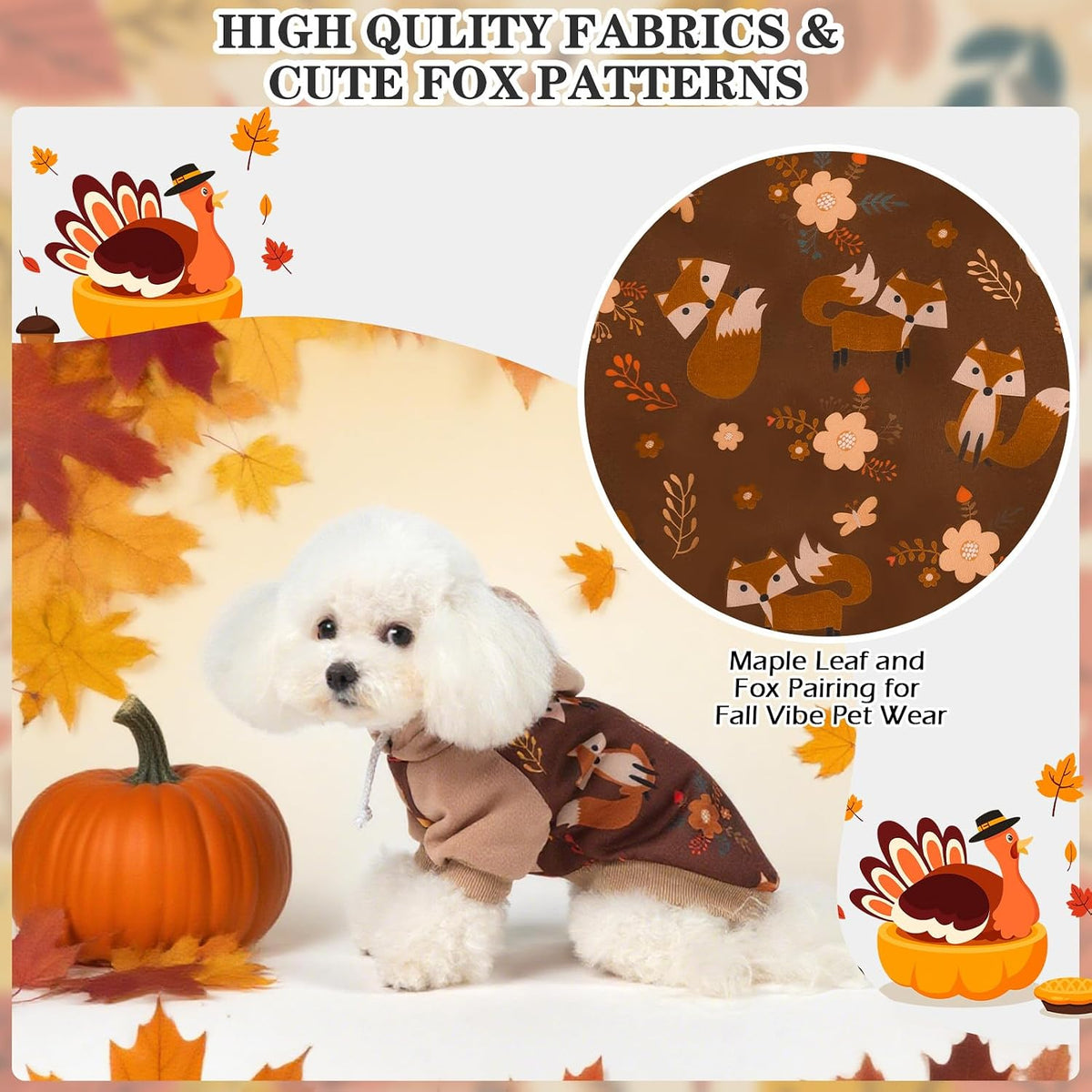 EXPAWLORER Fall Dog Hoodie,Soft Dog Sweater,Winter Autumn Fleece Sweatshirt with Pattern,Pet Clothes Outfits for Puppy,Cat, Small Medium Large Dogs