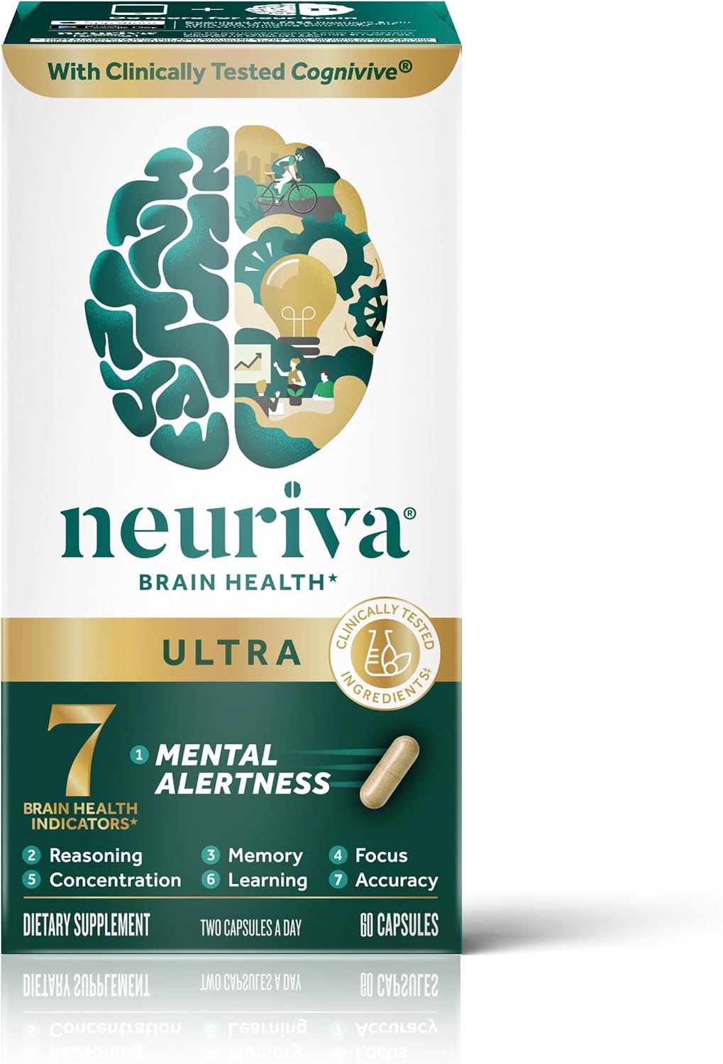 NEURIVA Ultra Brain Supplements for Memory and Focus, Phosphatidylserine, Cognivive, Neurofactor, Folic Acid, Vitamin B12 & Vitamin B6, 60 Count Capsules