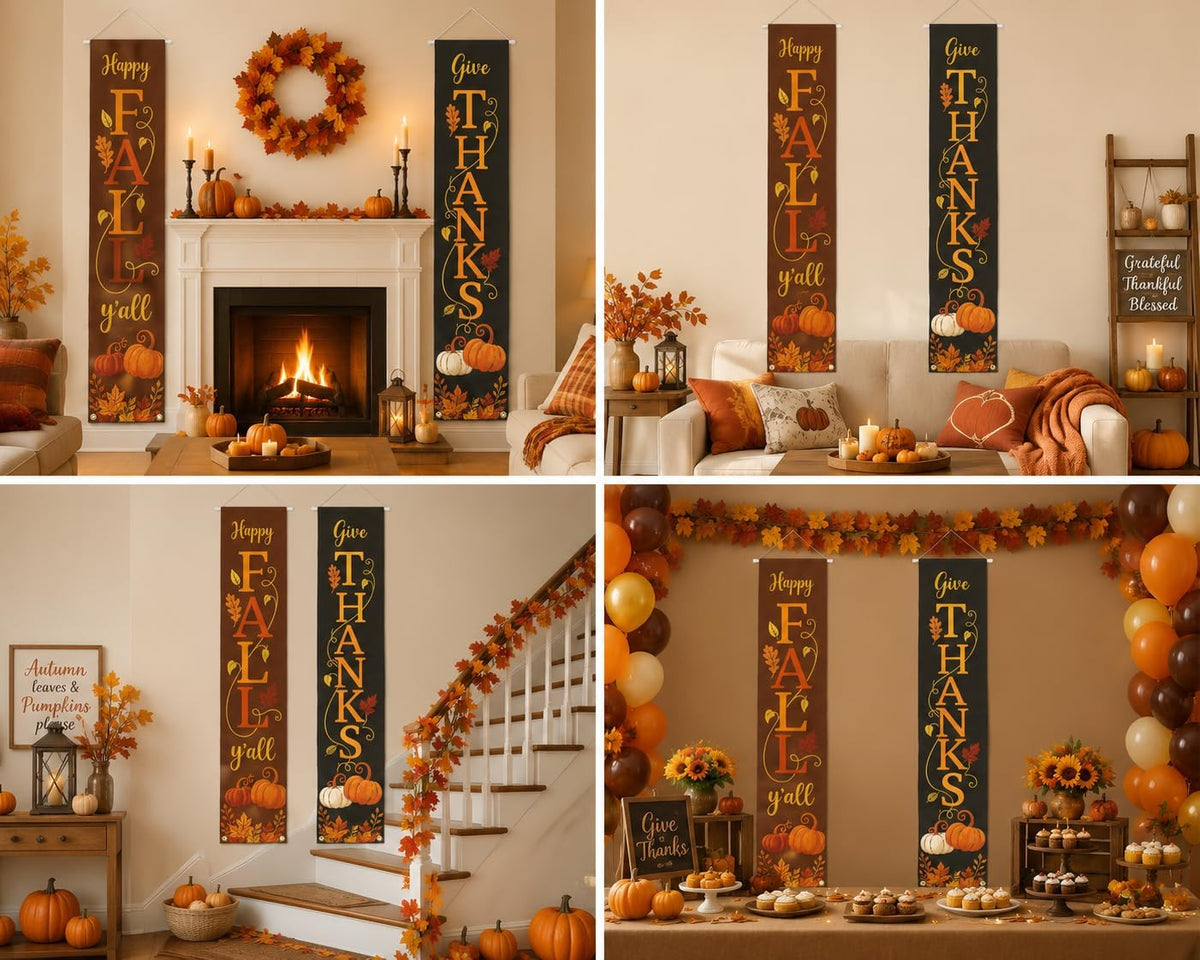 Happy Fall Y'all Give Thanks Rustic Porch Banner Farmhouse Decor