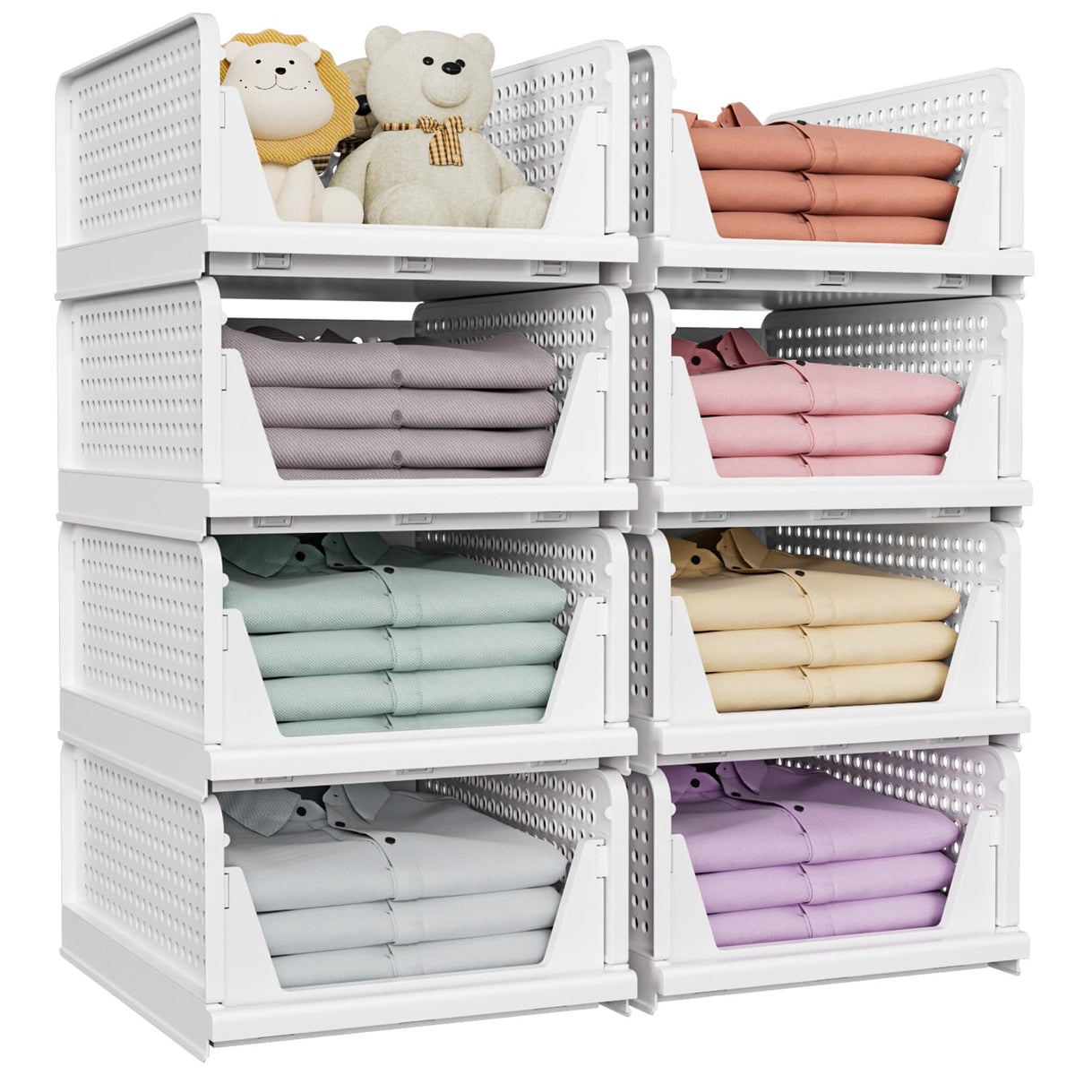 Upgraded Closet Organizers and Storage, Stackable Closet Organizer Basket | 5 Pack Foldable Closet Storage Bins for Bathroom Laundry Room Wardrobe Storage, Space-Saving Clothes Drawer Organizer