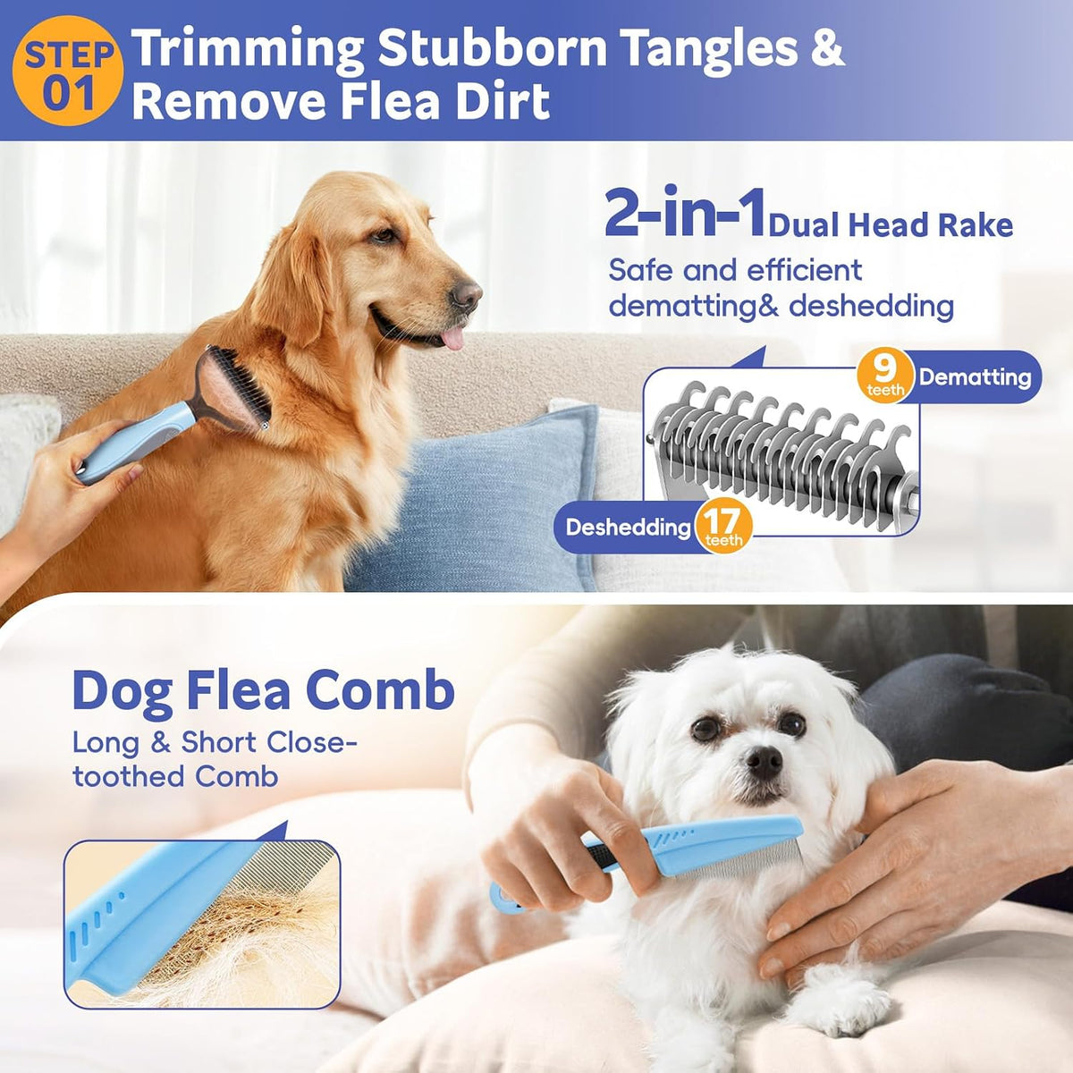 Bath Grooming Kit for Pets, 10pcs Dog Brush for Shedding with Dog Nail Clipper and Trimmer, Dog and Cat Grooming Supplies, Dematting Comb for Dogs, Pet Bath Supplies