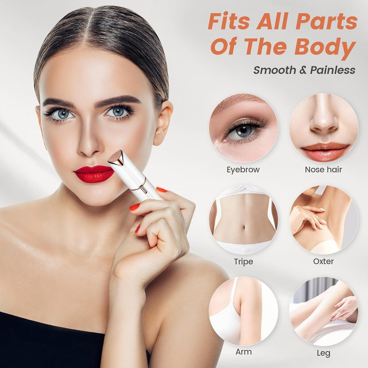 Flawless Facial Hair Removal for Women, Device, Remover Women Face, Finishing Touch Upper Lips, Chin & Cheeks, USB Rechargeable with LED LightIncluded Two Replacement Heads（White）