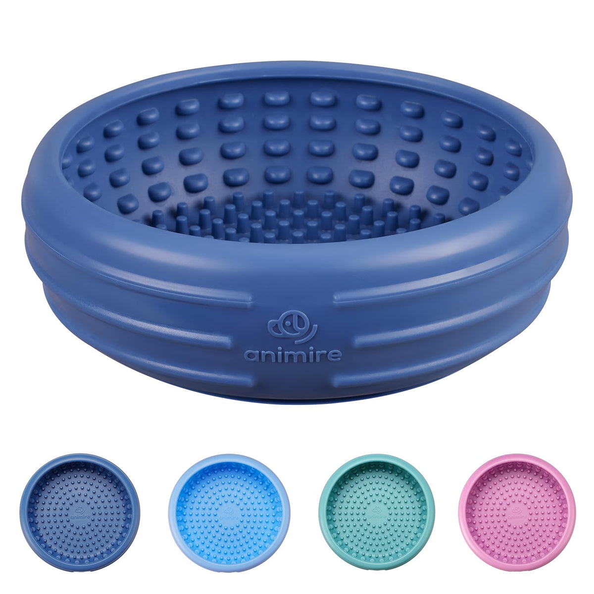 Dog Lick Bowl, Animire Freeze Lick Mat for Dogs, Non-Slip Slow Feeder Licking Bowl Enrichment Treat for Distraction Anxiety Relief, Food Grade Silicone, Dishwasher Safe(Dark Blue,S)