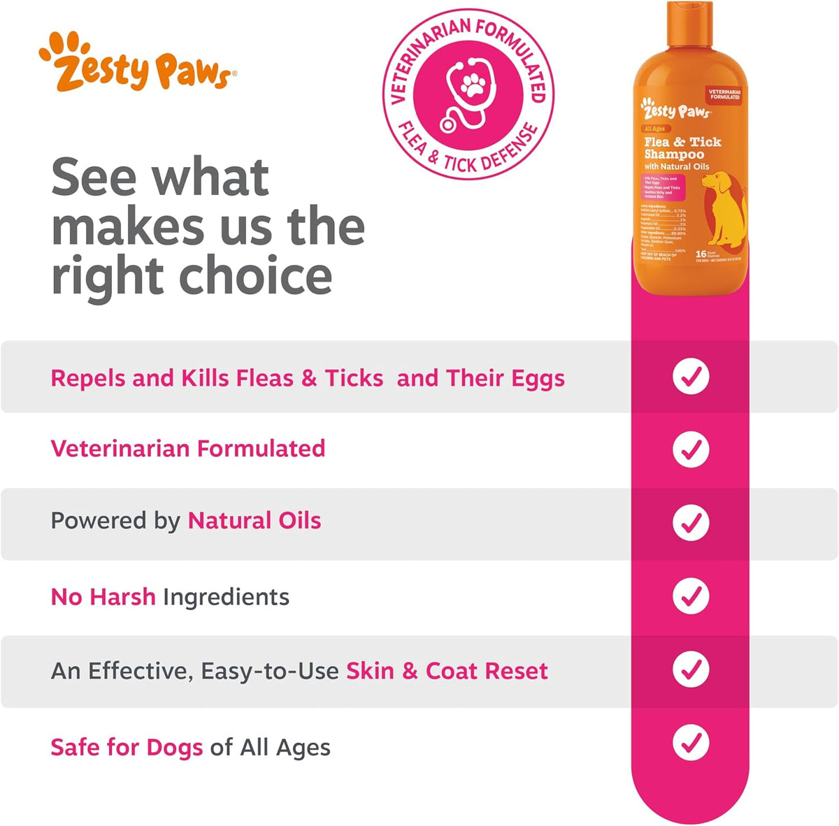 Zesty Paws Flea and Tick Shampoo for Dogs - Veterinarian Formulated Flea Shampoo for Dogs to Kill Fleas, Ticks & Their Eggs - Soothes Itchy & Irritated Dog Skin - Cedarwood, Rosemary & Peppermint Oil