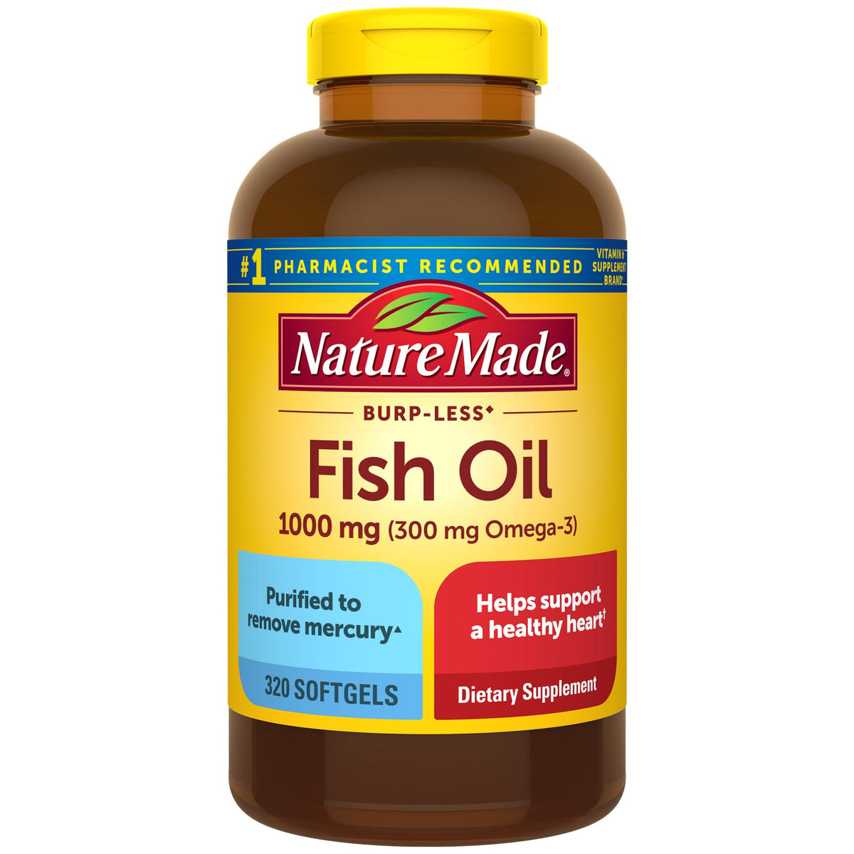 Nature Made Burp Less Ultra Omega 3 Fish Oil Supplements, 1400mg Fish Oil Omega 3 Supplements as Ethyl Esters for Healthy Heart Brain Eyes Support, One Per Day, 90 Softgels