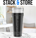 VELOMIX 2 Pack 28oz Protein Shaker Bottle for Protein Mixes, Black/Transpar