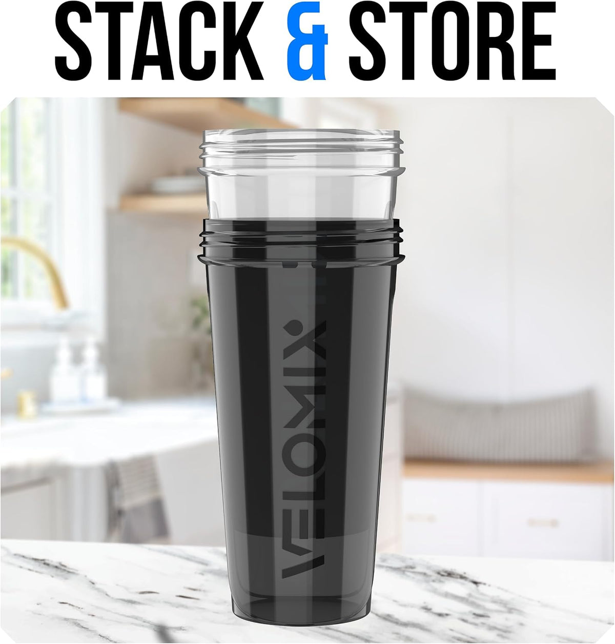 VELOMIX 2 Pack 28oz Protein Shaker Bottle for Protein Mixes, Black/Transpar