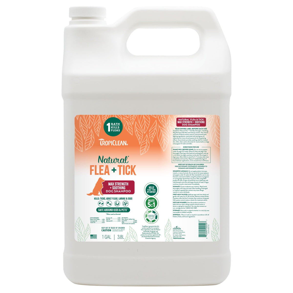 TropiClean Max Strength Flea and Tick Shampoo Treatment for Dogs, Powerful & Natural Defense, Prevention for Large & Small Dogs, Made in USA, 20oz