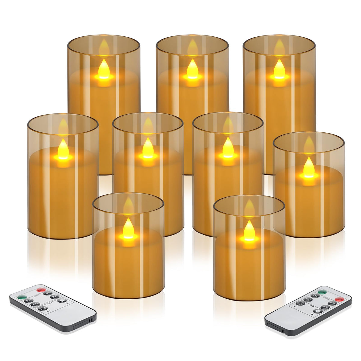 wemarry Flameless Candles 4" 5" 6" Acrylic Glass Pillars 3" Diameter Battery Operated Flickering Candles Include 8-Key Remote with Timer Function 400+ Hours (Gray, Warm Light 3 Pack)
