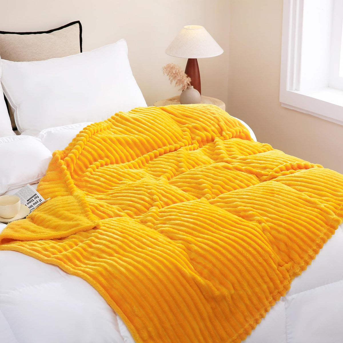 Burnt Orange Fleece Throw Blanket 50”×60” for Couch Sofa Livingroom
