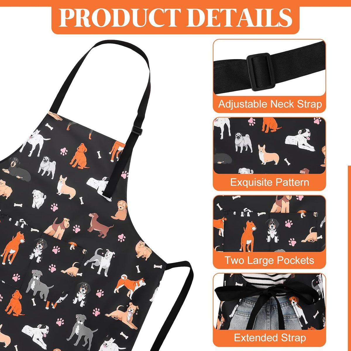 Dog Grooming Waterproof Apron with 2 Pockets, Cute Animals Puppy Dog Pets Apron