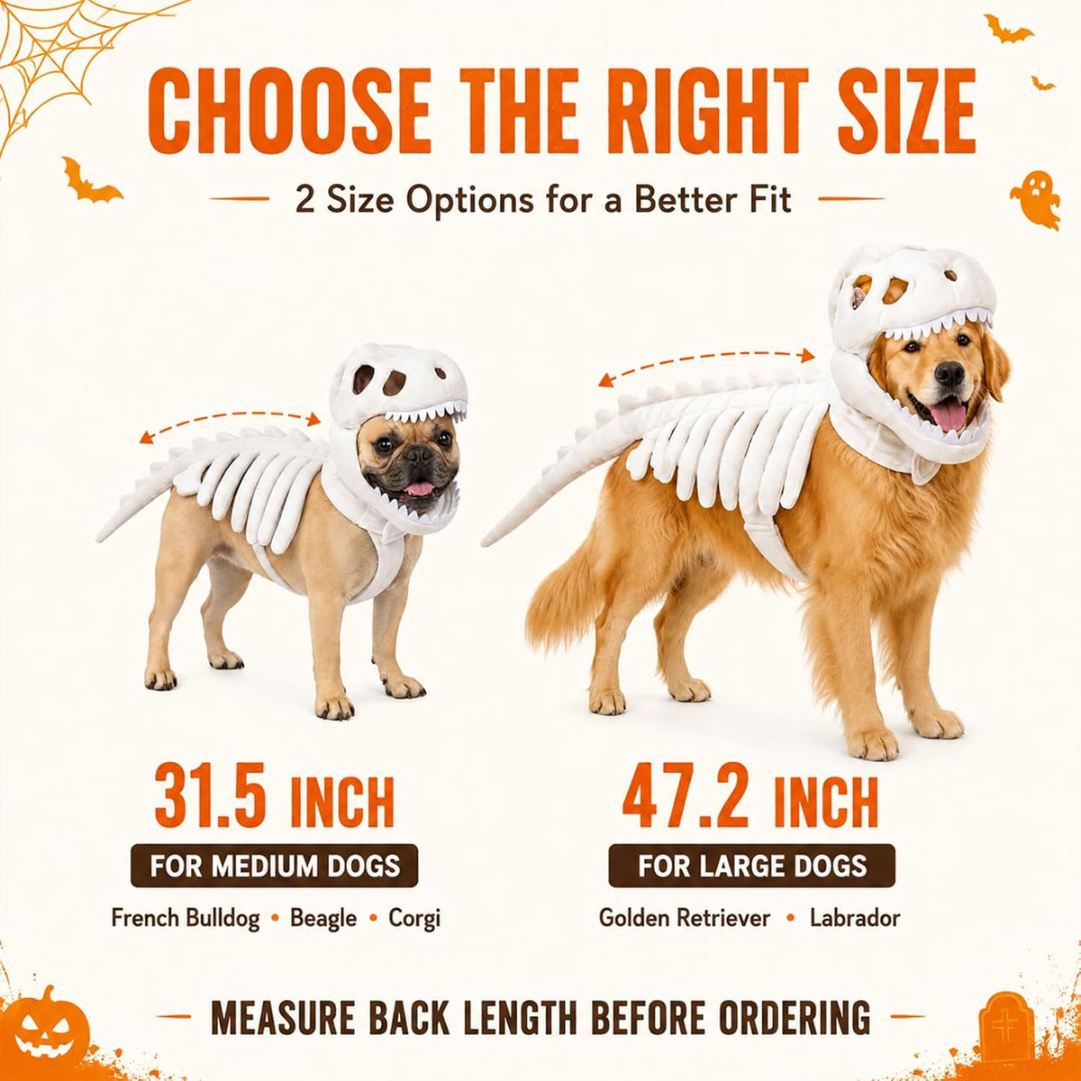 Dog Dinosaur Costume, Glow in the Dark Dinosaur Halloween Costume for Dogs (47.2inch(Big Dog))