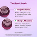 OLLY Sleep Gummies for Adults, 3 mg Melatonin Gummies with L-Theanine, Sleep Support for Restful Sleep*, Non-Habit Forming Sleep Support*, BlackBerry Zen, Gluten Free, 90 Count