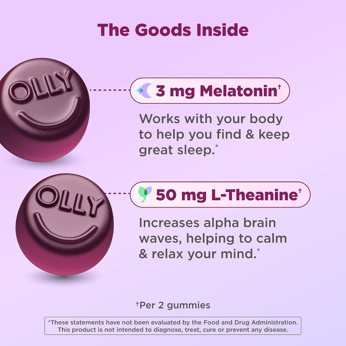 OLLY Sleep Gummies for Adults, 3 mg Melatonin Gummies with L-Theanine, Sleep Support for Restful Sleep*, Non-Habit Forming Sleep Support*, BlackBerry Zen, Gluten Free, 90 Count