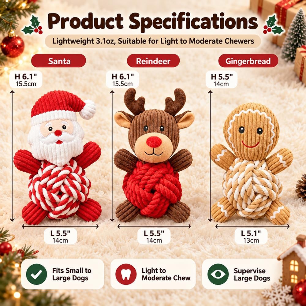 Christmas Dog Squeak Toys, Interactive Dog Toys for Aggressive Chewers