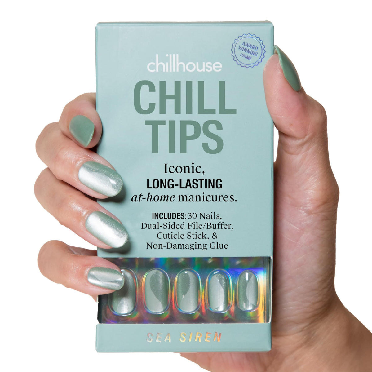 Chillhouse - Chill Tips, Press on Nails Kit - Sea Siren (Almond) - 30 Nail Shapes & Sizes - Up to 2 Weeks of Wear - Customizable Fit - Reusable - Latina Founded & Women Owned - Beauty & Self Care
