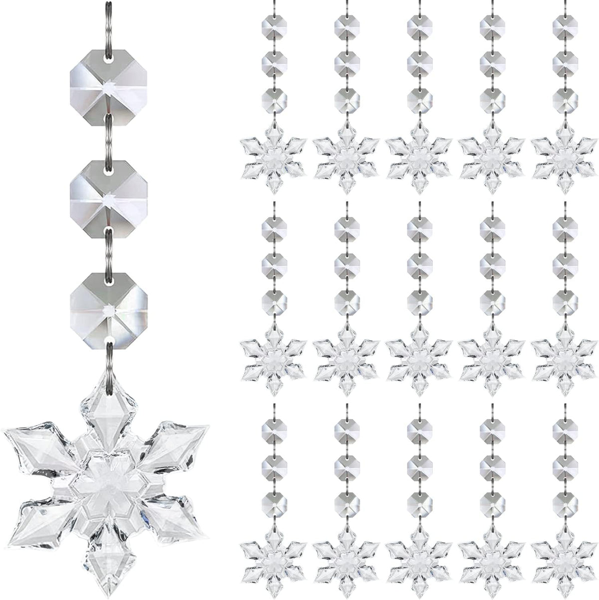 Crystal Snowflake Ornaments Christmas Tree Decorations 30-Pack Hanging Clear Acrylic Snowflake Christmas Tree Ornaments Winter Wonderland Home Decor Indoor, Snow Flake Star Xmas Holiday Party Supplies