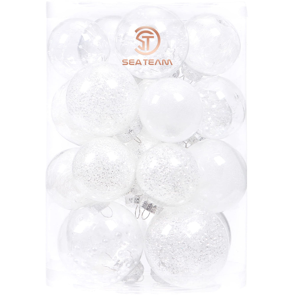 Sea Team 30-Pack Clear Christmas Ball Ornaments with Fillers, Champagne