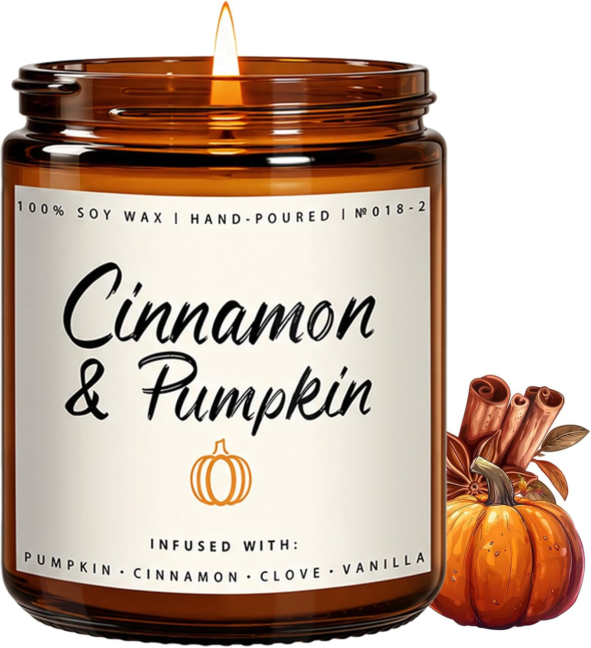 Cinnamon & Pumpkin Scented Candle – Fall Candles for Home Scented, Soy Candles for Home, 7 oz Cozy Pumpkin Candle for Women & Men, Autumn Décor & Holiday Gifts