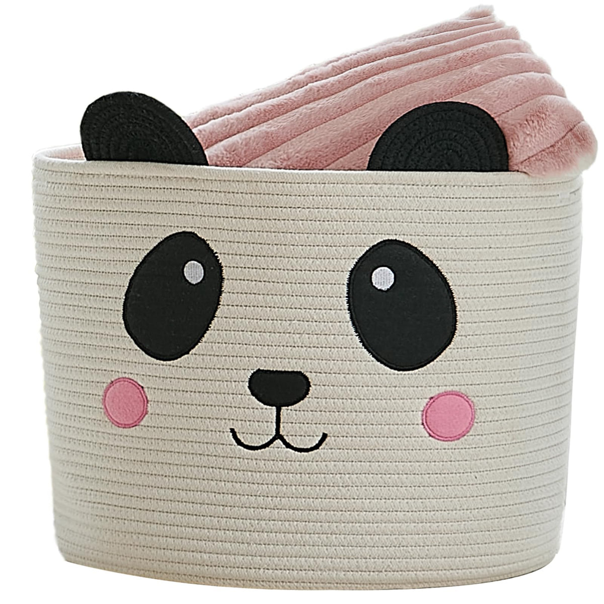 VK VK·LIVING Animal Baskets Large Woven Cotton Rope Storage with Cute Cat Design Laundry Organizer for Towels, Blanket, Toys, Clothes, Gifts – Cat Toy Box Pet or Baby Gift Baskets 15"Lx14H"