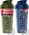 VELOMIX 2 Pack 28oz Protein Shaker Bottle for Protein Mixes, Black/Transpar