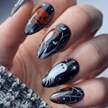 Halloween Press on Nails Medium Almond MABKJLF Fake Nails Glow in The Dark Full Cover Nightmare Christmas False Nails Glossy Glue on Nails Artificial Acrylic Nails for Women Girls 24 Pcs