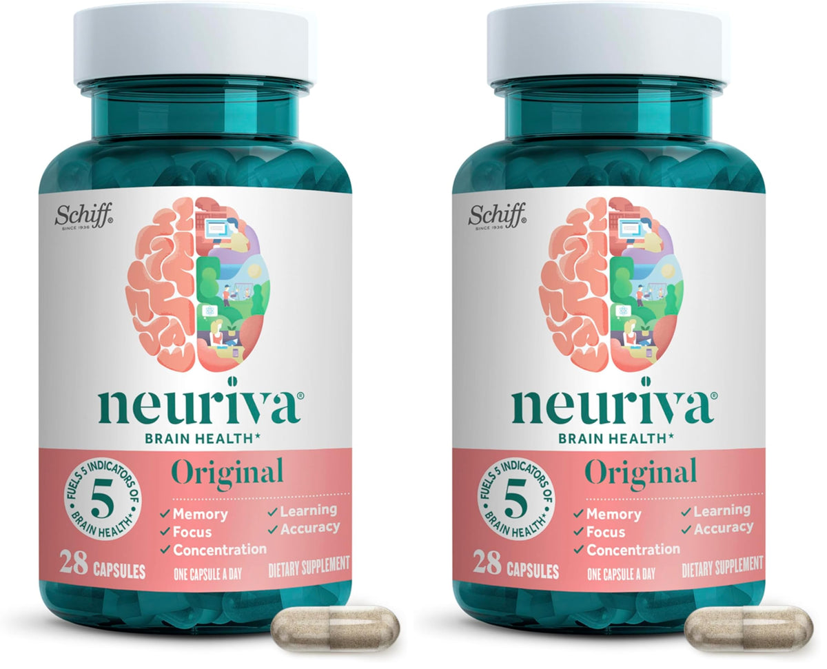 NEURIVA Plus Brain Supplements for Memory and Focus, Clinically Tested Nootropics Neurofactor and Phosphatidylserine, with Vitamin B12, Vitamin B6 and Folic Acid, 30 Count Capsules