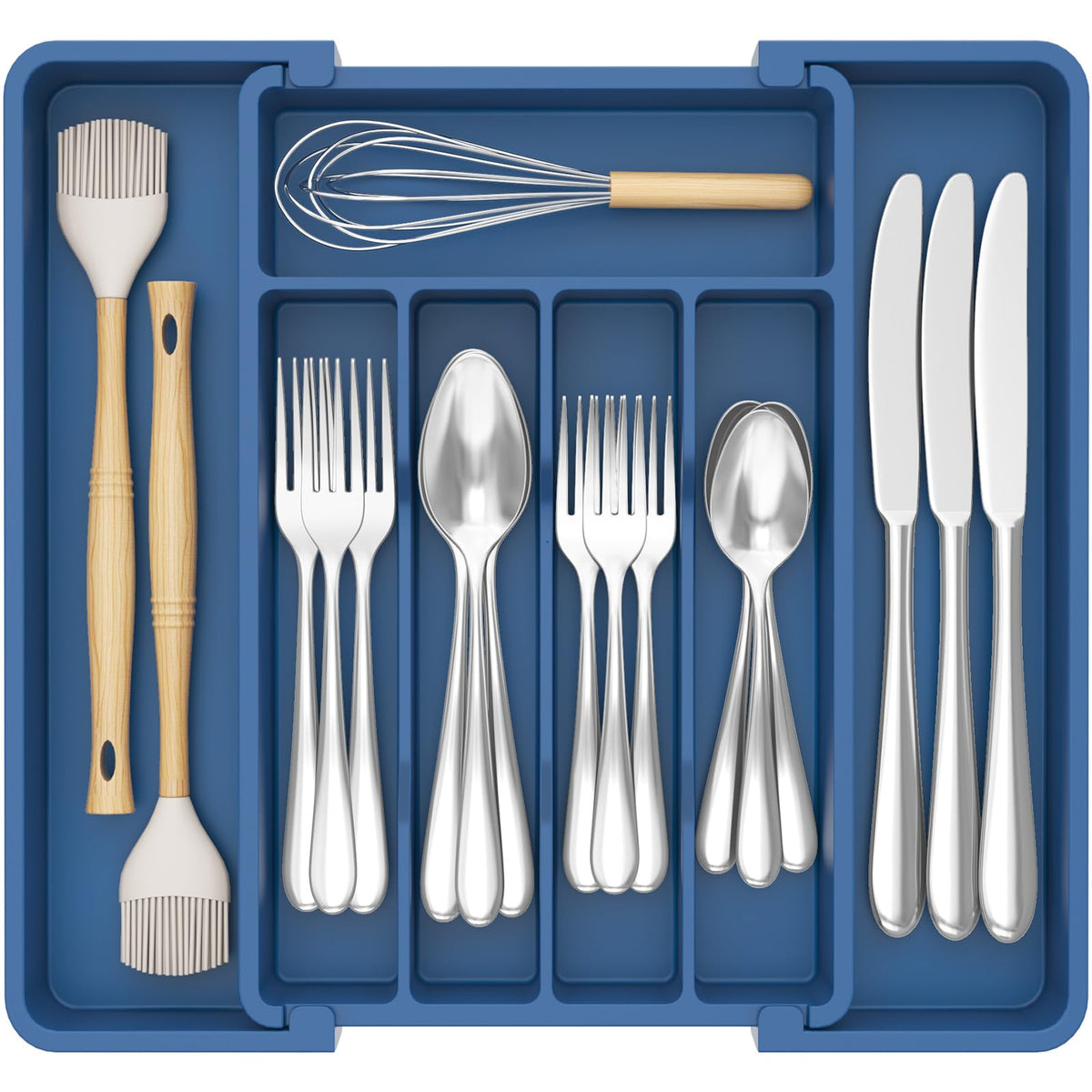 Lifewit Expandable Silverware Organizer, Plastic Utensil Tray for Kitchen Drawer, BPA Free Flatware Cutlery Holder, Space-Saving Storage for Spoons Forks Knives, 8-13.8 x 11.2 x 1.4 inch, Black