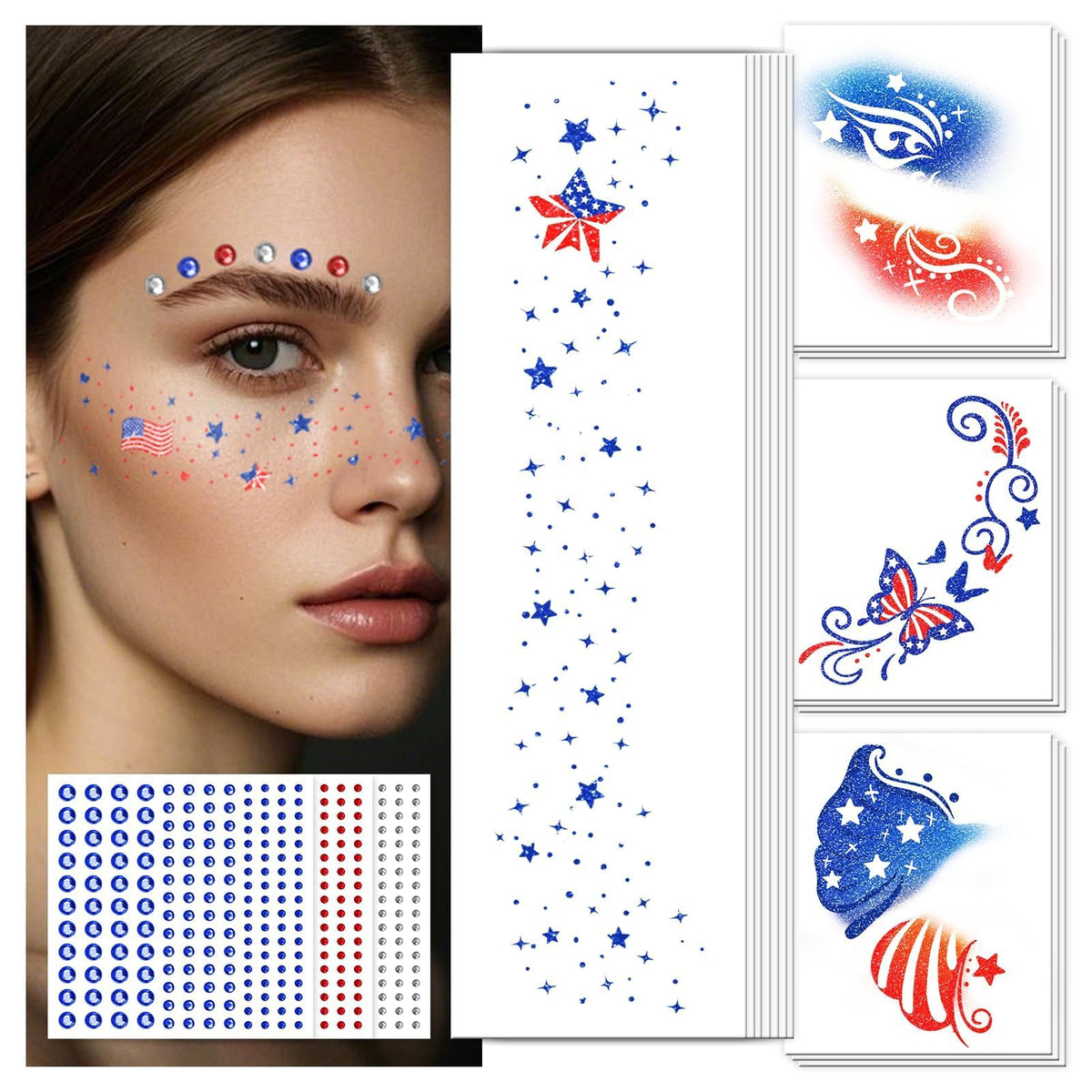 Halloween Glitter Freckle & Gems, Face Tattoo for Women Makeup Decorations