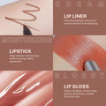 Noerrors 3Pcs Lip Combo Set, Lip Kit with Brown Plumping Lip Liner & Nourishing Lipstick & Nude Glossy Lip Gloss, Long-Lasting, Lightweight, Non-Sticky, Juicy Nude Pink Lip Contour Trio Set for Women