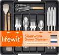 Lifewit Expandable Silverware Organizer, Plastic Utensil Tray for Kitchen Drawer, BPA Free Flatware Cutlery Holder, Space-Saving Storage for Spoons Forks Knives, 8-13.8 x 11.2 x 1.4 inch, Black