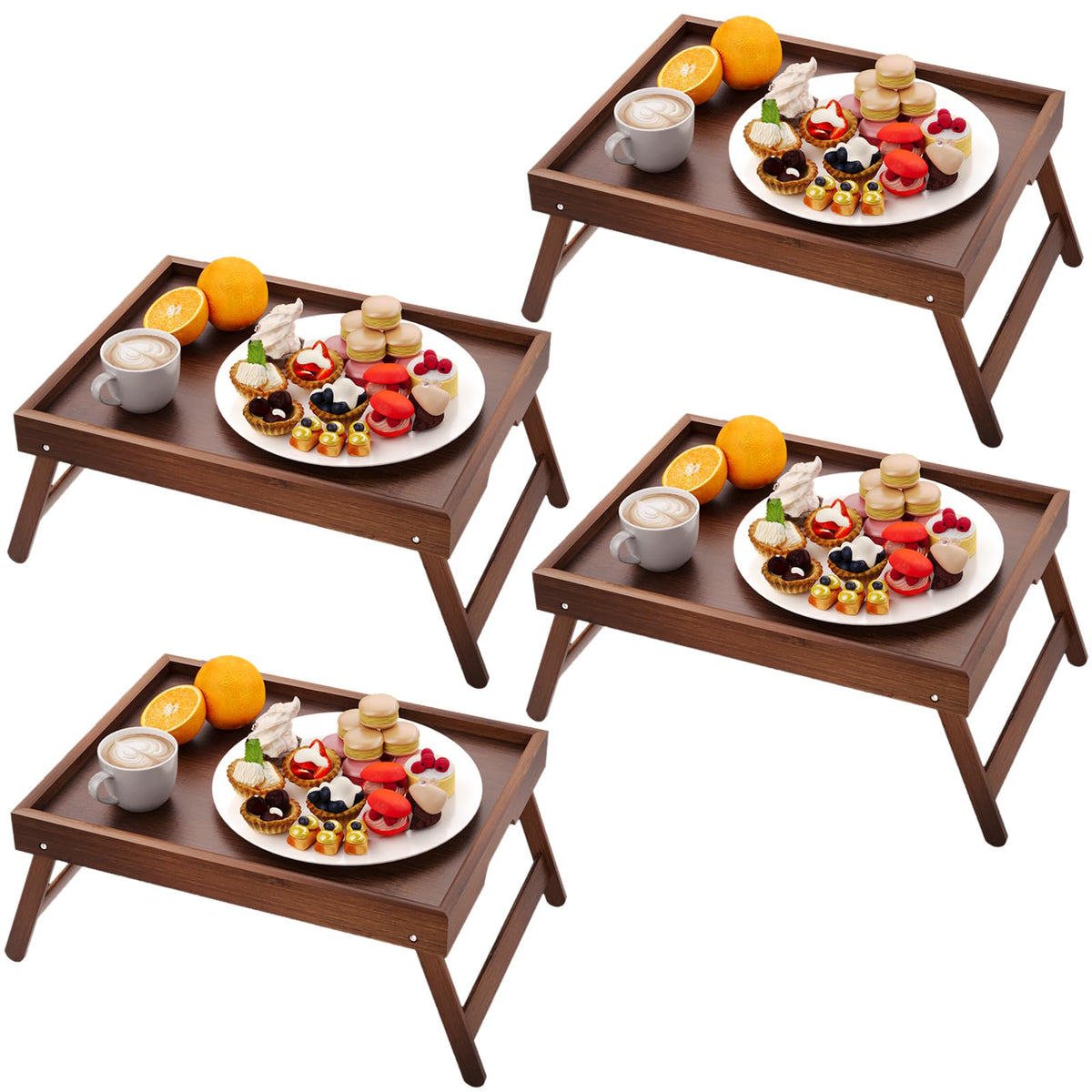 Fibogollo 2 Pack Bamboo Bed Tray Table with Folding Legs,Breakfast Trays,Serving Tray for Food and Snack,Laptop Trays for Working(Natural)