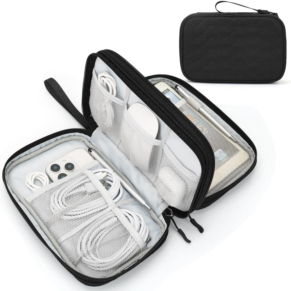 FYY Electronic Organizer, Travel Tech Pouch Bag, Cable Organizer Black