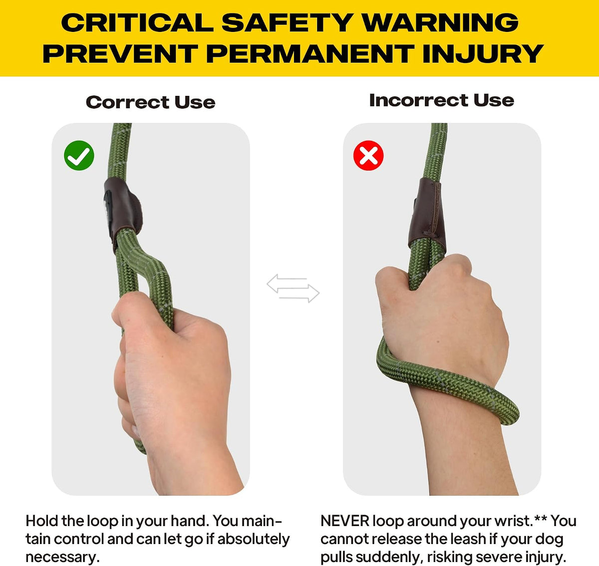 Fida Durable Slip Lead, 6 FT x 1/2" Heavy Duty Loop Leash, Comfortable Strong Rope for Large, Medium Dogs, No Pull Pet Training with Highly Reflective, Green