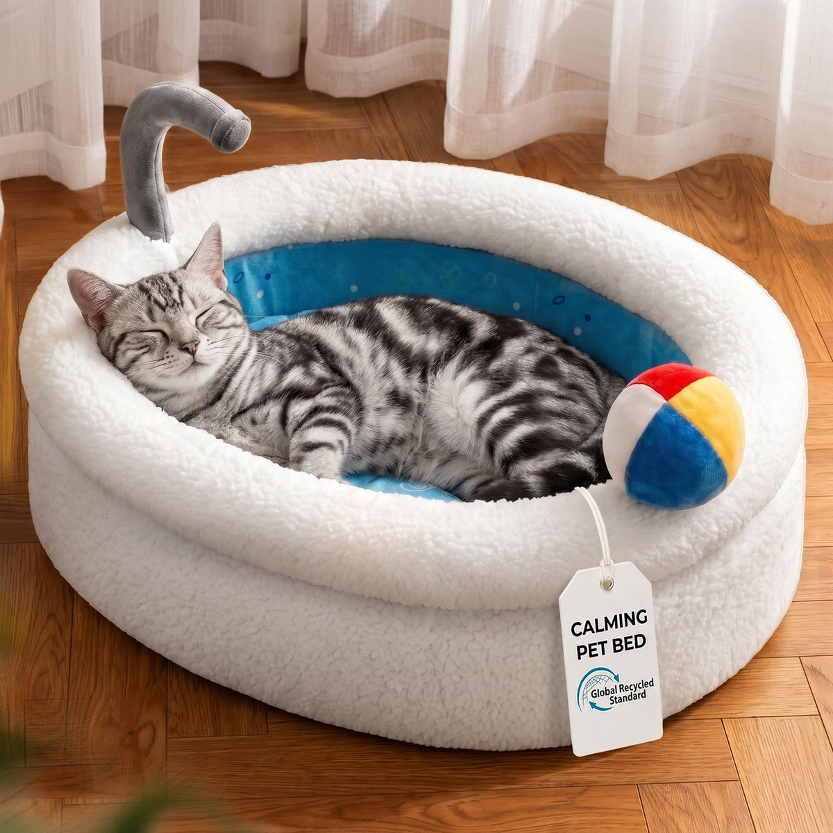 Donut Cat Bed, 21in Calming Small Dog Bed, Washable