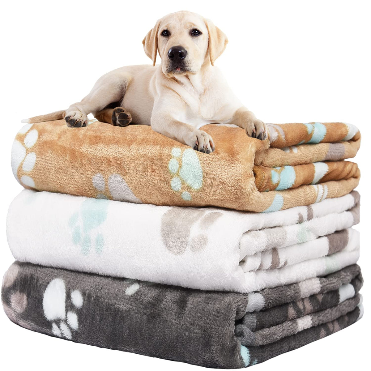 Rezutan 1 Pack 3 Blankets for Dogs, Dog Blanket for Large & Medium Pet Cat, Premium Soft Fluffy Suitable for Dog Kennels & Beds, Sofas, Gifts Puppy Essentials, 41x31inch, Gray/Blue/Beige