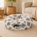 Fluffy Cat Tunnel Bed Under Christmas Tree, Plush Warm Brown