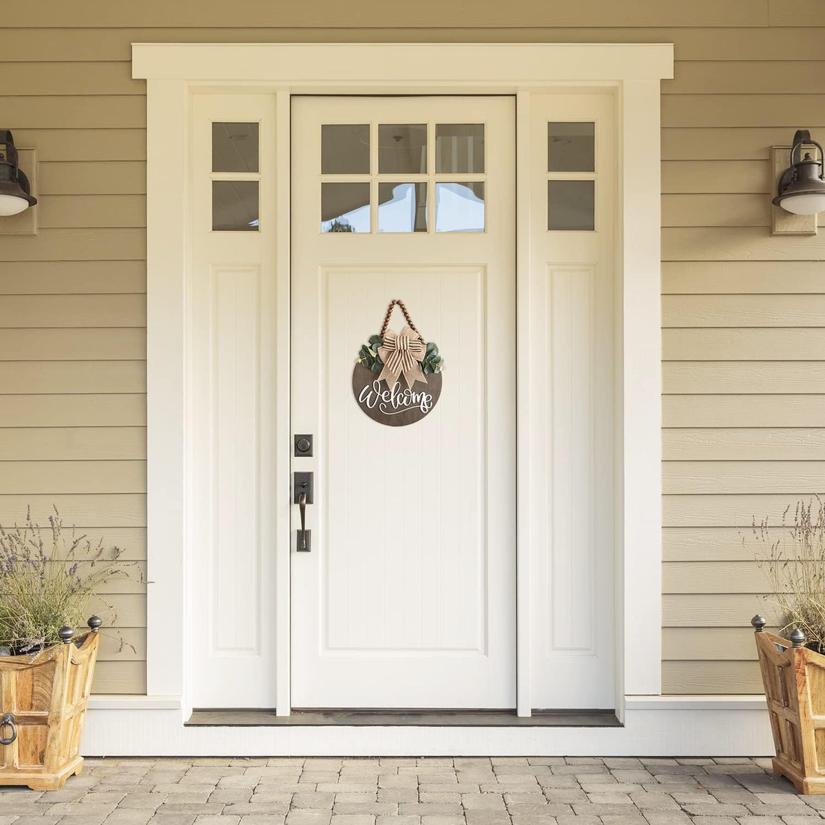 Welcome Sign for Front Door 12 in Wreath Decorations for All Seasons Brown