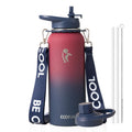 Coolflask Water Bottle with Straw, 40 oz Insulated Metal Water Flask with Straw & Spout Lids, Stainless Steel Double Wall Vacuum, Keep Cold 48h Hot 24h, Leak Proof, BPA-Free, Apricot Pink