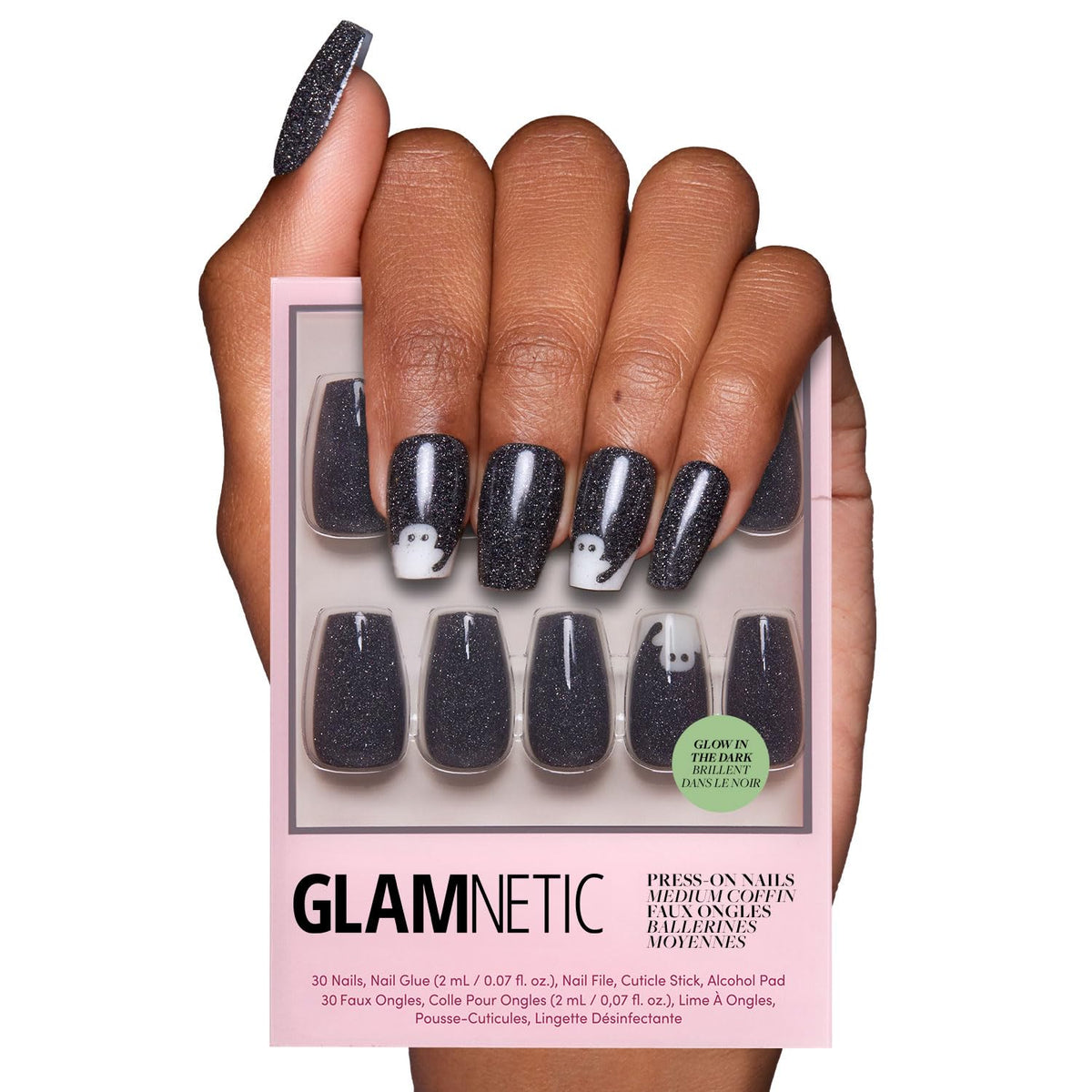 Glamnetic Halloween Press On Nails, Short Almond Glossy, Ghost Besties