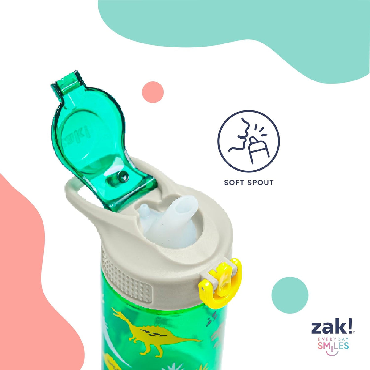 Zak Designs Sanrio Hello Kitty Sage 16oz Leak-Proof Straw Kids Water Bottle | BPA Free, Durable Plastic, Cupholder Friendly, Dishwasher Safe, Easy to Clean, Lid Lock, Handle, For School, Home, Travel
